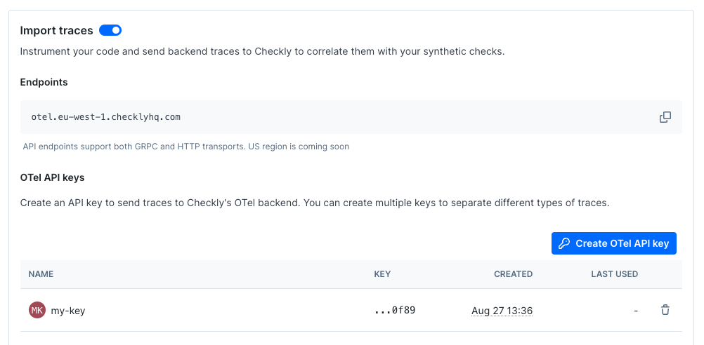 Checkly OTEL API keys
